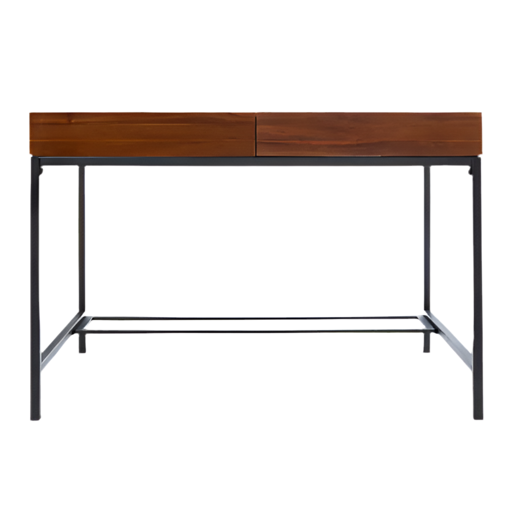 Oblivis Modern Sleek Desk with oak wood top, metal legs, and spacious storage drawer