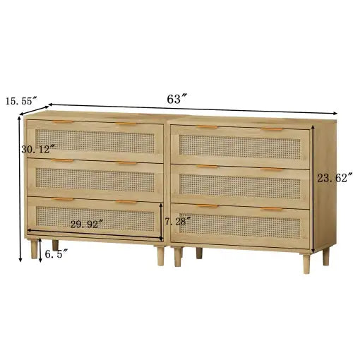 Oak Rattan 3-Drawer Set