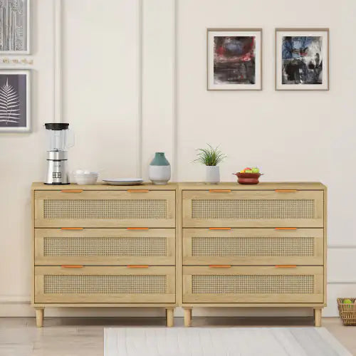 Oak Rattan 3-Drawer Set